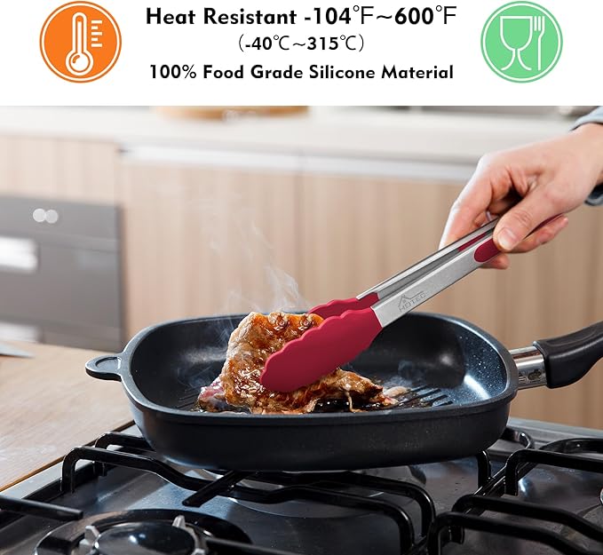 Hotec Premium Stainless Steel Locking Kitchen Tongs with Silicon Tips, Set of 3-7", 9" and 12" multicolor - Image 2