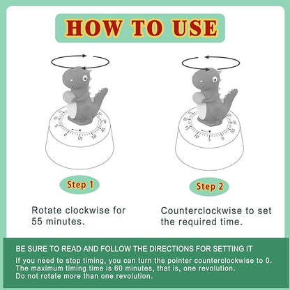 ELE DEPI 60 Minutes Mechanical Kitchen Timer,Cute Dinosaur Timer for Kids,Wind Up Egg Timer for Cooking,Reading,Classroom and Do Sports. (Light Green)