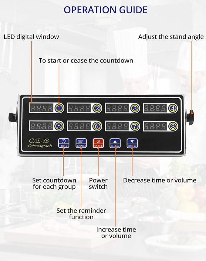 QWORK Digital Kitchen Timer - 8-Channel Multi-Timer with Waterproof Panel, Adjustable Volume - Image 3