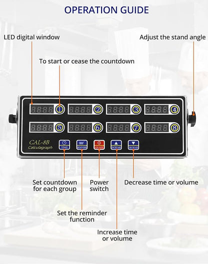 QWORK Digital Kitchen Timer - 8-Channel Multi-Timer with Waterproof Panel, Adjustable Volume - Image 3