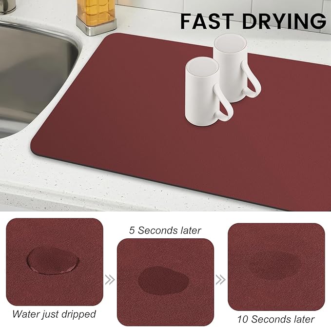 WISELIFE Dish Drying Mat Super Absorbent Drying Mat Large Dish Drying Mats for Kitchen Counter Easy Clean Dish Mat Kitchen Drying Mat16"x 24" Classic Red - Image 4