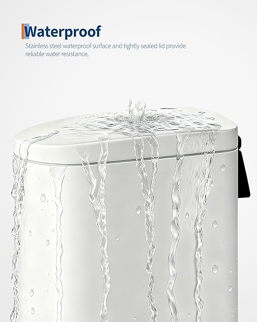 Garvee 13 gal / 50 L Metal Kitchen Trash Can with Lid, Slim Rustproof Garbage Can, Large Step-on Trash Bin with Inner Bucket, Rear Handle, Soft Close Lid, White - Image 5