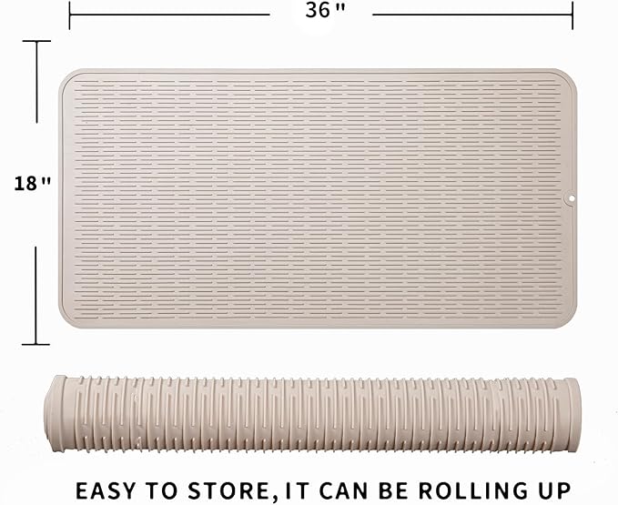 MicoYang Silicone Dish Drying Mat for Multiple Usage,Easy clean,Eco-friendly,Heat-resistant Silicone Mat for Kitchen Counter or Sink,Refrigerator or Drawer Liner Tapioca 5XL 36inches x 18inches - Image 2