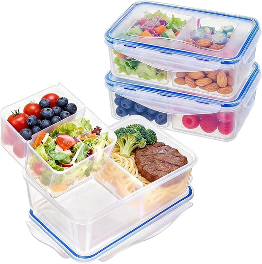 KIGI Meal Prep Containers for Adult Lunch & Snacks, Leak-Proof, BPA-free Plastic, Removable Divided Inserts, Airtight lids, 3 Compartment Food Storage, Microwave Safe, Bento Box, 4.7 Cup, 12 Piece Set