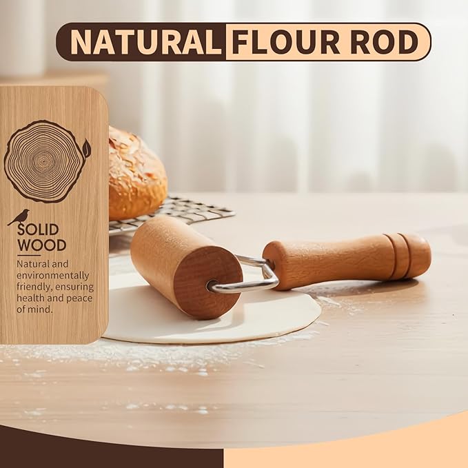 Small Wooden Rolling Pin for Dough Mini Dough Roller with Double Handles Non Stick Pizza Rolling Pin for Baking Pastry Tortilla Cookie Dumpling(2PCS) - Image 3