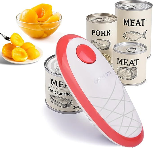 CIRCLE JOY Electric Can Opener, One-Touch Automatic Can Opening with Smooth Edges, Food Safety Handheld Battery-Operated Can Opener for Kitchen and Seniors, Red by CIRCLEJOY