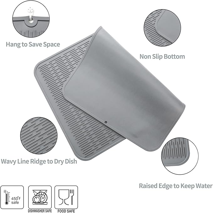 MicoYang Silicone Dish Drying Mat for Multiple Usage,Easy clean,Eco-friendly,Heat-resistant Silicone Mat for Kitchen Counter or Sink,Refrigerator or Drawer Liner Grey 4XL 32 inches x 18 inches - Image 3