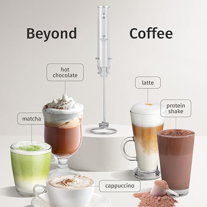Zulay Kitchen Rechargeable Milk Frother Handheld Lux - Powerful 2-Speed Motor, Waterproof, 2000mAh Battery - Drink Mixer for Latte, Cappuccino, Matcha & Protein Powder - Snow White - Image 3
