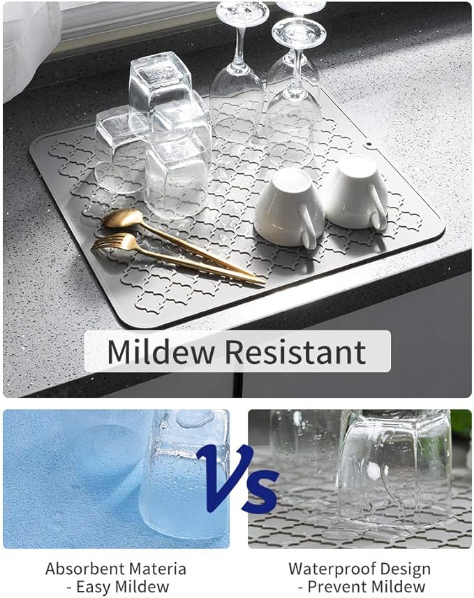 AMOAMI-Dish Drying Mats for Kitchen Counter-Silicone Dish Drying Mat-Kitchen Dish Drying Pad Heat Resistant Mat-Kitchen Gadgets Kitchen Accessories Kitchen Small Appliances(12" x 16", GREY) - Image 3