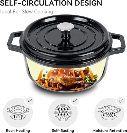 Miereirl 6.5 Quart Enameled Dutch Oven Pot with Lid, Cast Iron Dutch Oven with Dual Handles for Bread Baking, Cooking, Non-stick Enamel Coated Cookware (Black) - Image 4