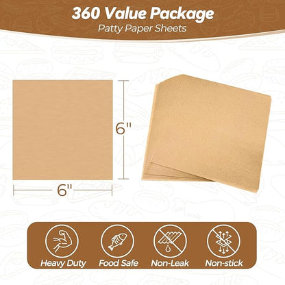 360 Count 6"x 6" Heavy Duty Patty Paper Sheets for Separating Patty, No-Stick & No-Leak Unbleached Parchment Paper Squares, Pre-cut Burger Patty Paper for Oven, Air Fryer, Microwave - Image 2