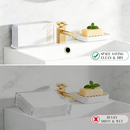 Guest Towel Napkin Holder Bathroom - Clear Waterproof Vertical Disposable Paper Napkins Hand Towel Holder Tray for Kitchen Dining Table Home Hotel Office Decorative