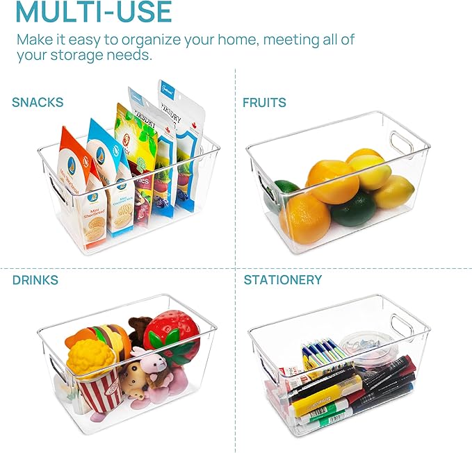 Vtopmart Clear Plastic Storage Bins, 2 PCS Pantry Organizer Bins with Handle for Refrigerator, Fridge, Cabinet, Kitchen, Countertops, Cupboard, Freezer Organization and Storage, Medium - Image 6