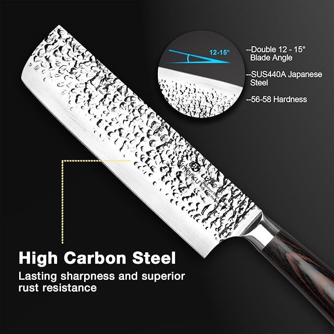 imarku Nakiri Knife,7 Inch High Carbon Stainless Steel Japanese Chef Knife,Razor Sharp Chopping Vegetable and Meat Cleaver Kitchen Knife with Ergonomic Handle,Mothers Day Gifts for Mom - Image 5