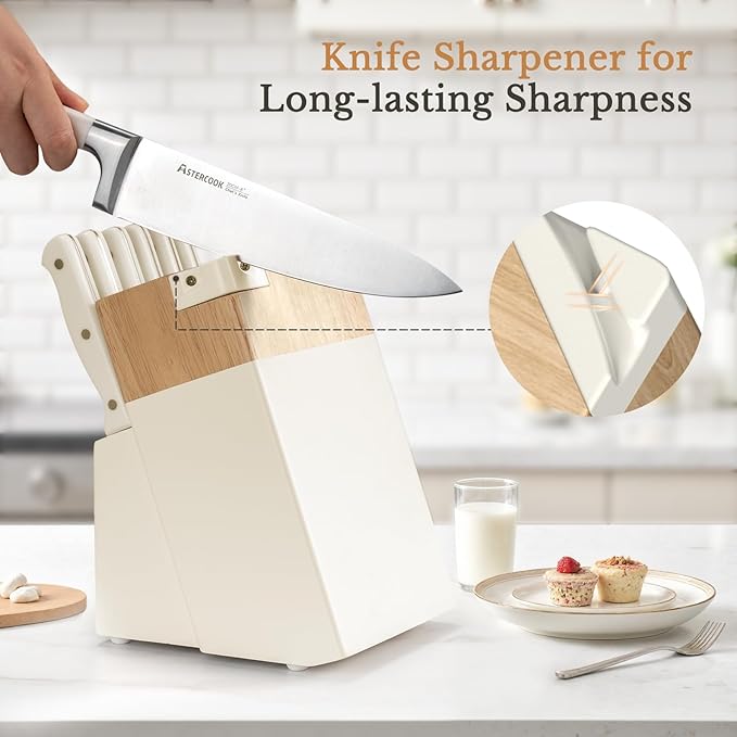 Knife Set,Astercook Kitchen Knife Set with Block 14-Piece Full Tang Stainless Steel Knives with Sharpener Dishwasher Safe and Anti-Slip Ergonomic Handle Mothers Day Gifts Utensils Set - Image 8