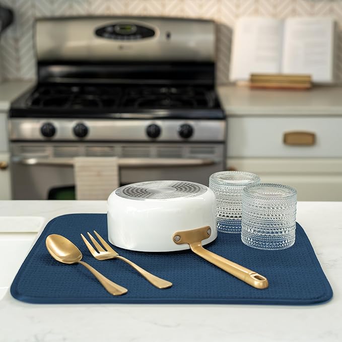 S&T INC. Dish Drying Mat, 16” x 18”, Absorbent Microfiber Kitchen Counter Mat, Dish Drying Pad for Dishes, Utensils, Pots and Pans, Large, Navy - Image 4