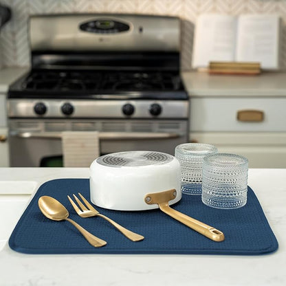 S&T INC. Dish Drying Mat, 16” x 18”, Absorbent Microfiber Kitchen Counter Mat, Dish Drying Pad for Dishes, Utensils, Pots and Pans, Large, Navy - Image 4