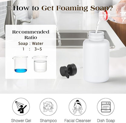 Luxspire Foaming Soap Dispenser, Glass Foam Pump Soap Dispenser, Non-Slip Hand Soap Bottle with 5 Waterproof Labels, 15 Oz Refillable Liquid Soap Bottle for Bathroom & Kitchen, White, 2 Pack