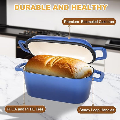 Enameled Dutch Oven for Sourdough Bread Baking, 3.6QT Oval Cast Iron Bread Pan with Lid