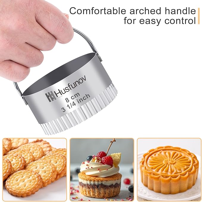 Husfunov Biscuit Cutter Set Wave Cookie Cutters with Handle 5 Pieces Stainless Steel Square Professional Baking Dough Tools for Cake - Image 4