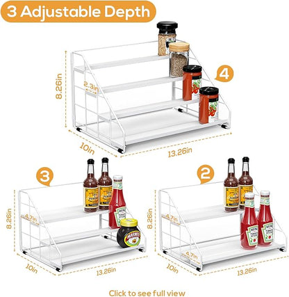 Spice Rack Organizer for Cabinet, 4 Tiered Spice Rack Organizer, Tiered Adjustable Spice Shelf for Kitchen (White-2Pcs) - Image 2