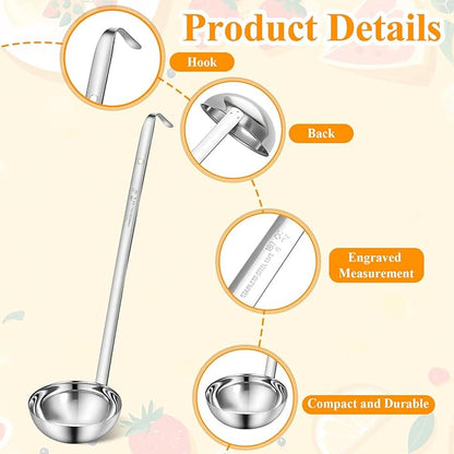 6 Pcs Stainless Steel Ladle Soup Handle Ladle with Long Hooked Handles Metal Kitchen Soup Ladles Spoon Cooking Utensil for Serving, Cooking, Stirring, Portioning Kitchen Restaurant Accessories(6 oz) - Image 3