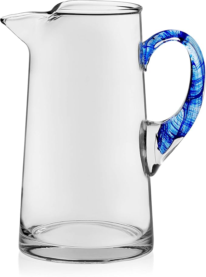 Libbey Cabos Large Glass Pitcher, 90 Oz Handcrafted Glass Water Pitcher with Spout and Blue Handle, Artisan-Inspired Water Carafe for Tables, Kitchen - Image 7
