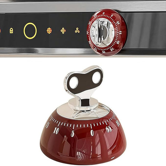 Magnetic Mechanical Kitchen Timer - Wind Up 60 Minutes Countdown Timer, No Batteries Needed, for Cooking, Baking, Classroom, Study & Desk Use (Red)