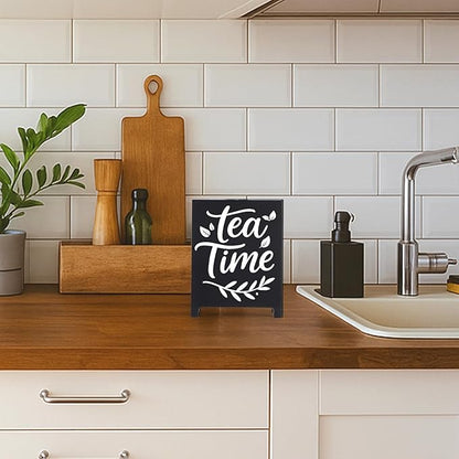 Tea Time Coffee Sign for Cafe Teas Bar Decor Signs Tea Coffee Station Accessories Gift for Coworker Women Men Home Office Kitchen Decor Plaque Table Centerpiece (Black) - Image 5