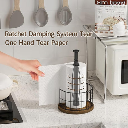 YINMIT Paper Towel Holder Countertop, One-Handed Tear Farmhouse Paper Towel Stand, Roll Paper Towel Stand Weighted, Paper Towel Holders with Ratchet Large, for Kitchen Essentials - Image 3