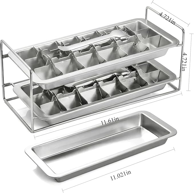 Stainless Steel Ice Cube Tray - 36-Cavity Large-Easy-Release Lever for Whiskey & Cocktails, Stackable Plastic-Free Freezer Mold, Rustproof & Dishwasher Safe