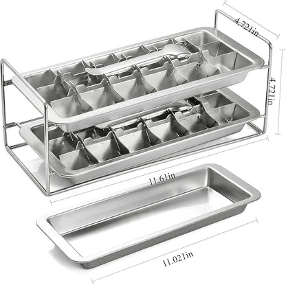 Stainless Steel Ice Cube Tray - 36-Cavity Large-Easy-Release Lever for Whiskey & Cocktails, Stackable Plastic-Free Freezer Mold, Rustproof & Dishwasher Safe