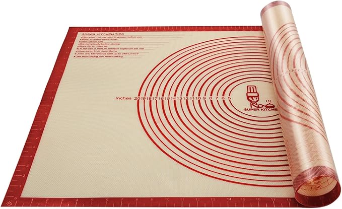 Non-slip Silicone Pastry Mat Extra Large with Measurements 36''By 24'' for Baking Mat, Counter/Dough Rolling/Oven Liner/Fondant/Pie Crust（Red） by FolksySuperKitchen