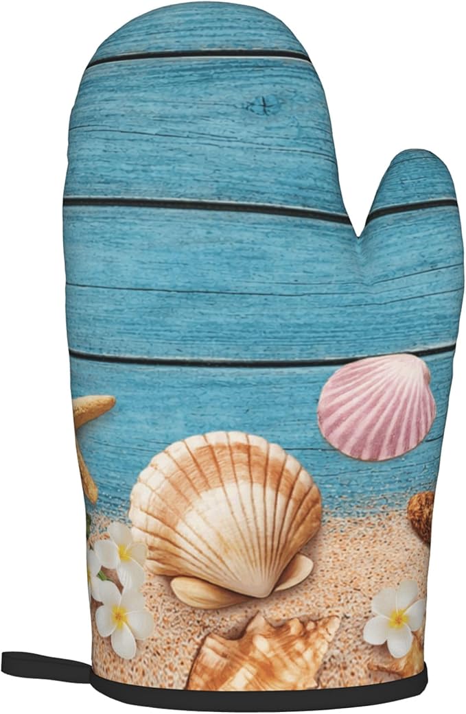 Coastal Oven Mitts and Pot Holders Sets Navy Blue Wooden Starfish Seashell Oven Glove Hot Pads for Kitchen Summer Beach Chef Gifts for Cooking Lover Cooks - Image 8