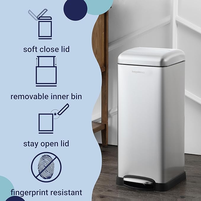 happimess HPM1007D Betty Retro 8-Gallon Step-Open Trash Can with Soft-Close Lid, Fingerprint Resistant, Modern, Minimalistic for Home, Kitchen, Laundry Room, Office, Bedroom, Bathroom, Chrome - Image 3