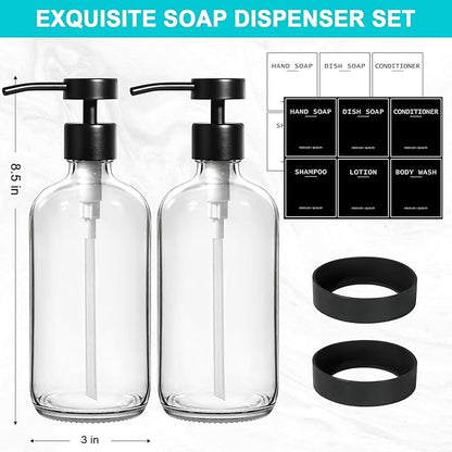 RYTOXILO Clear Soap Dispenser 2 Pack, Glass Soap Dispenser with Stainless Steel Pump, 16.9 Fl oz Refillable Kitchen Hand and Dish Soap Dispensers Set, Modern Clear Soap Lotion Dispensers Bottle - Image 2