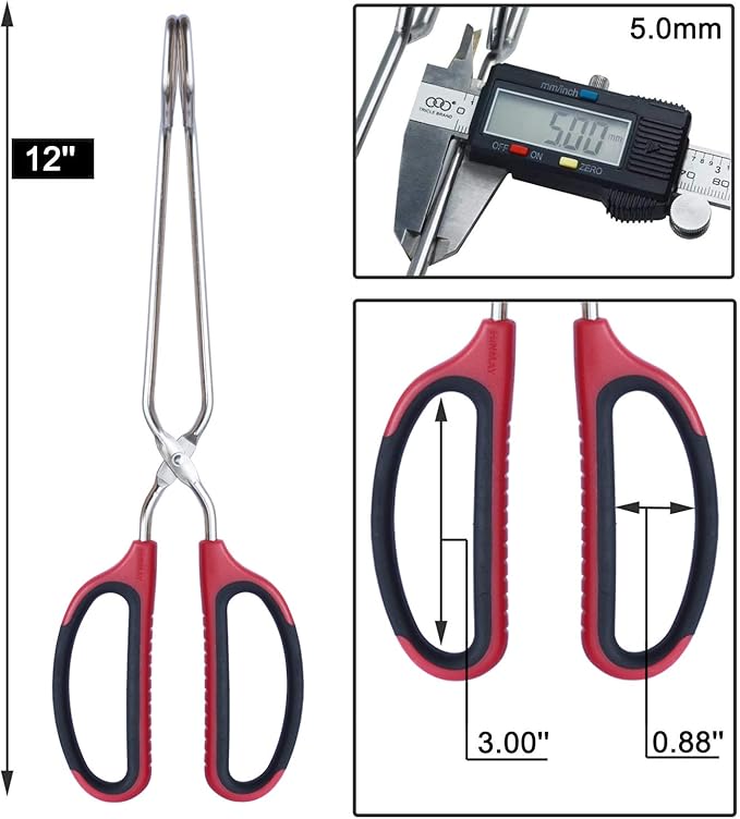 HINMAY Stainless Steel Scissor Tongs with Comfort-Grip Handle 12-Inch - Image 3