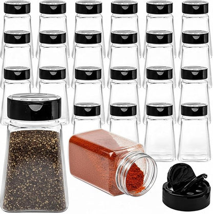 Tebery 24 Pack 9 Oz Plastic Spice Jars with Black Cap, Reusable Seasoning Containers Bottles for Kitchen Organization, Clear Plastic Spice Container with Shaker Lids for Spices Powders Herbs by Tebery