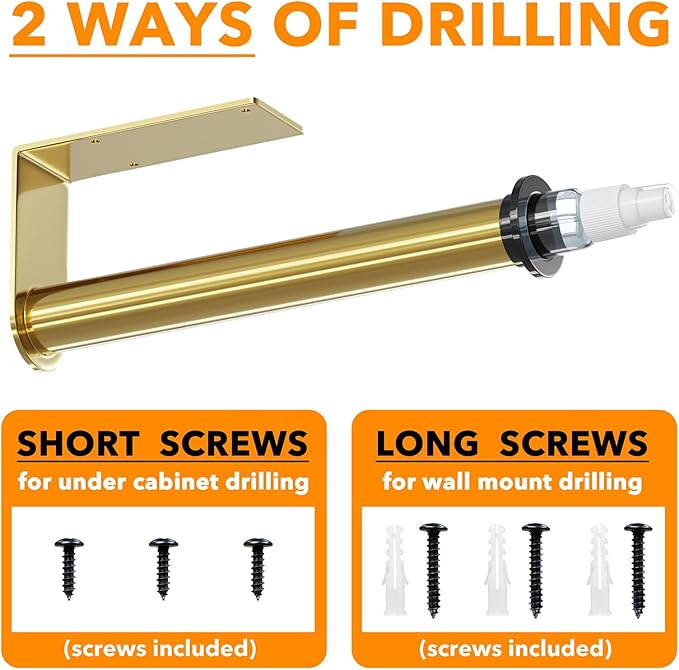 SpaceAid SprayNeat Paper Towel Holder with Spray Bottle, Under Cabinet Paper Towels Holders with Sprayer Inside Center, Hanging Wall Mount Papertowels Roller for Kitchen and Bathroom (Gold)