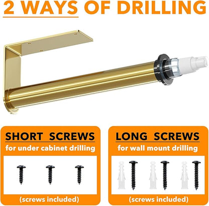 SpaceAid SprayNeat Paper Towel Holder with Spray Bottle, Under Cabinet Paper Towels Holders with Sprayer Inside Center, Hanging Wall Mount Papertowels Roller for Kitchen and Bathroom (Gold)