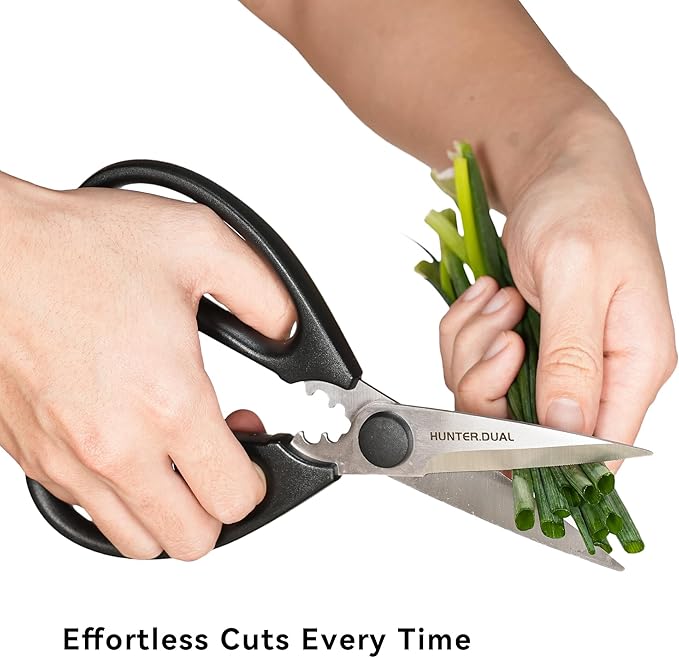 Kitchen Scissors for Food, HUNTER.DUAL Heavy Duty Come Apart Poultry Shears for Cooking, All Purpose for Cutting Chicken, Meat, Fish & Vegetables (Black, 8.26 Inch) - Image 2