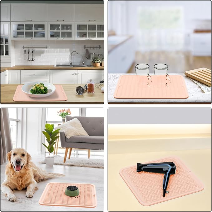 ZLR Silicone Dish Drying Mat 12" x 12" Square - Small Heat Resistant Trivet & Countertop Protector for Air Fryer, Coffee Maker - Waterproof Kitchen Drain Pad for Cups, Fruit (Peach Pink) - Image 9