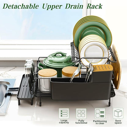 Runnatal Large Dish Drying Rack with Drainboard Set, Stainless Steel Detachable 2-in-1 Large-Capacity 2-Tier Over The Sink Anti-Rust Dish Rack and Dish Drainer for Kitchen Counter - Image 7