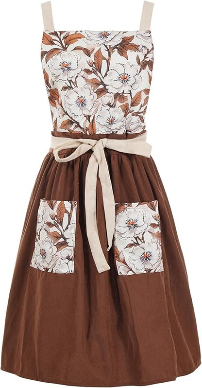 Pinknoke Vintage Pinafore Apron Dress for Women with Pockets Cute Floral Chef Aprons for Kitchen Cooking Baking Gardening by Pinknoke