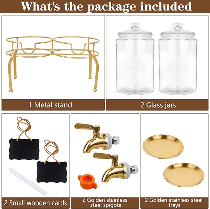Drink Dispensers for Parties, 2 Pack 1 Gallon Beverage Dispenser with Stand, Drink Dispenser With Glass Lid, juice dispensers for parties - Image 3