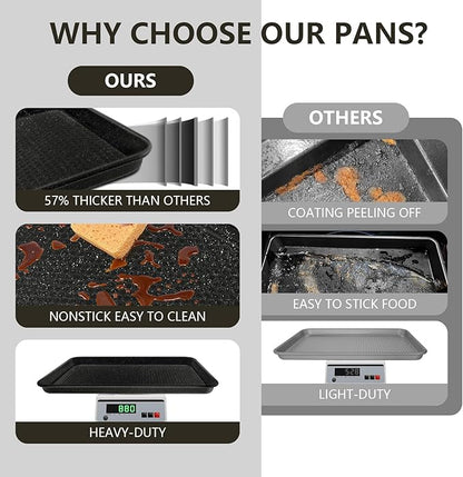 Wildone 2 Pack Half Sheet Baking Pans, Honeycomb Embossed Nonstick Baking Sheet 17.5x12 In, Thicker Carbon Steel Cookie Sheet, Even Heating & Warp Resistant, Black - Image 8