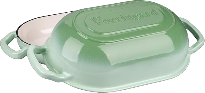 VORRINGARD Enameled Cast Iron Sourdough Bread Oven, Dutch Oven, Loaf Cast Iron Bread Pan for Homemade Bread Baking, Meatloaf Pan with Lid, 7QT, Green - Image 4