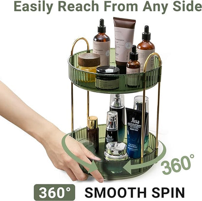 Asayuee 360 Rotating Makeup Organizer for Vanity,2 Tier Large Capacity Skincare Organizers,Bathroom Counter Organizer, Spinning Perfume Organizer & Vanity Organizer (Green-2 Tier) - Image 3