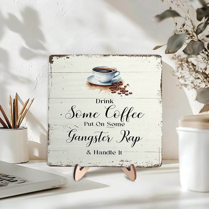 Coffee Bar Sign Plaque for Coffee Station,Vintage Cafe Sign Decor for Kitchen,Cafe Bar Accessories for Farmhouse Kitchen Office(Beige, 5.9x5.9inches) - Image 3