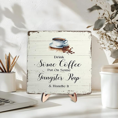 Coffee Bar Sign Plaque for Coffee Station,Vintage Cafe Sign Decor for Kitchen,Cafe Bar Accessories for Farmhouse Kitchen Office(Beige, 5.9x5.9inches) - Image 3